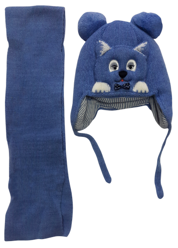 Шапочка вязаная для мальчика, Amal с шарфом, р.5 синяя 13135