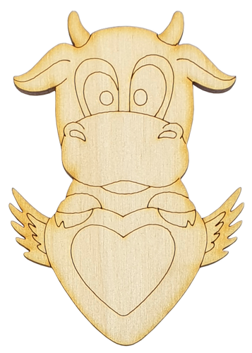 Фигурка фанерная - Корова или Бык № 18 с сердцем и крыльями 5,5 х 8 см + магнит AS-4531