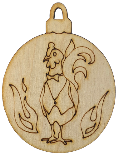 Фигурка фанерная - Елочный шар с петушком в жилетке 6 х 8 см AS-4770, В-0201