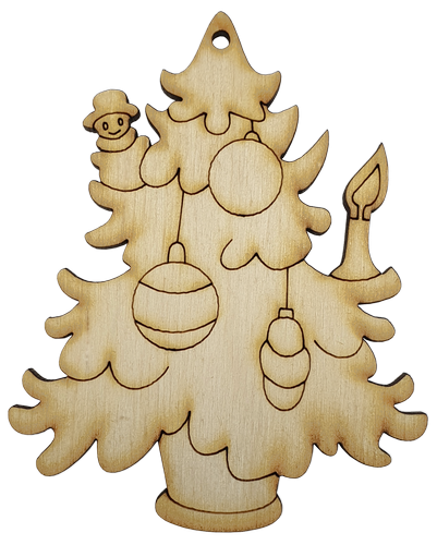 Фигурка фанерная - Елка средняя с двумя шарами и свечой 10 см AS-4649, В-0193