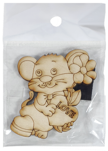 Фигурка фанерная - Мышонок № 22 с цветком и сердцем 58 х 76 мм с магнитом AS-4846, В-0404 фото 2