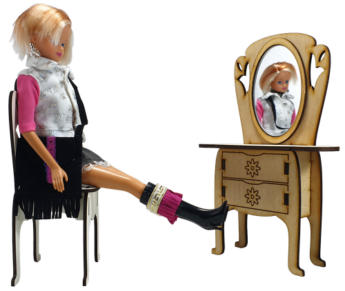 Мебель для кукол типа Барби - Дамский стол из фанеры с Реальным зеркалом 15 х 6 х 23 см AS-4001 фото 2