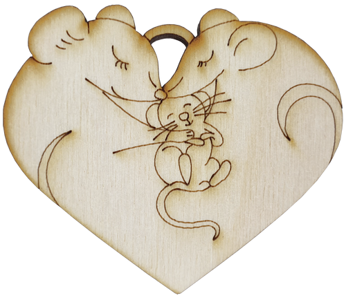 Фигурка фанерная - Мышонок № 18 семья в сердце 80 х 67 мм с магнитом AS-4842, В-0400