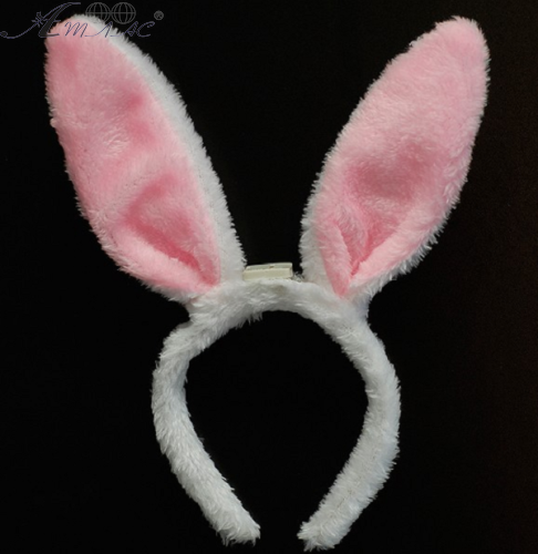 Іграшки Обруч Вушка Зайки з підсвіткою 29 см хутряні білі з рожевим  09921 фото 2