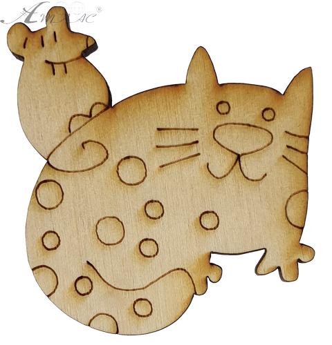 Фігурка фанерна - Котик з мишкою 5.8 см AS-4661, В-0266