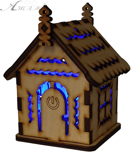 Домик с подсветкой № 4/7 свет - Медленное трехцветное переключение, сенсорный выключатель, фанера AS-5509, Е-010 Домик с подсветкой № 4/7 свет - Медленное трехцветное переключение, сенсорный выключатель, фанера AS-5509, Е-010