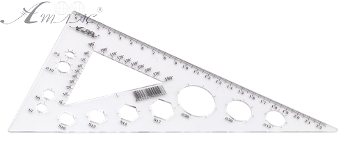 Трикутник 22 см великий з транспортиром, прозорий AS-0614, К-9040
