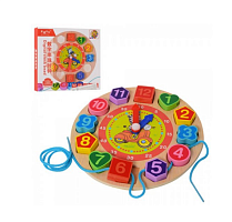 Іграшка дерев'яна Годинник Сортер-шнуровка 17,5 см  555-219