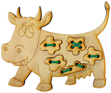 Іграшка розвиваюча Шнурівка Корова 19,5 х 16,5 см, з кольоровим шнурком 0,7 м AS-7134