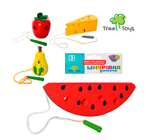 Игрушка Шнуровка деревянная на выбор - арбуз, сыр, клубника на подвесе  MD0494