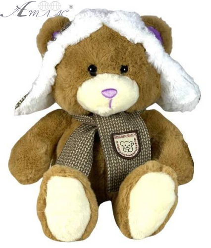 Іграшка М'яка Ведмедик коричневого кольору в шапці з шарфом 39 см. 11983