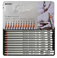 Карандаши графитовые набор Marсо 12 шт 2Н - 8В в металлическом пенале Raffine  FM7000-12TN 2H-8B