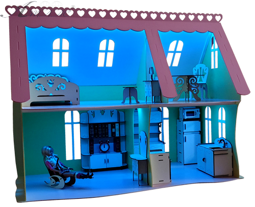 Домик № 7 ( 2 этажа, 4 комнаты ) - Крашеная фанера + подсветка + пульт - 101 х 55 х 78 см AS-4284, BF-007 фото 6 Домик № 7 ( 2 этажа, 4 комнаты ) - Крашеная фанера + подсветка + пульт - 101 х 55 х 78 см AS-4284, BF-007 фото 6