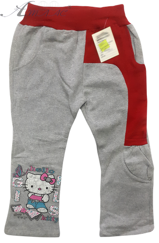 Штани спортивні для дівчинки, сіро-червоні з Кітті р.110-128 13200 Штани спортивні для дівчинки, сіро-червоні з Кітті р.110-128 13200