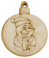 Фігурка фанерна - Ялинкова куля зі сніговиком 6 см  AS-4774