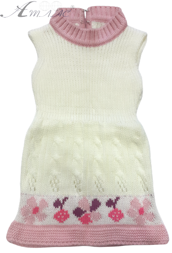 Набор кофта + платье для девочки, вязаные на змейке, розовые с белым р. 1-3 13195 фото 2