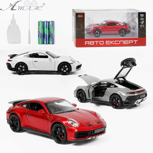Машинка Автоексперт Porsche 911 червона 18см двері світло звук дим  51466