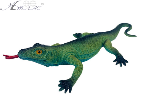 Іграшка Силіконова тягнучка Ящірка Велика зелена з червоним язиком  11516