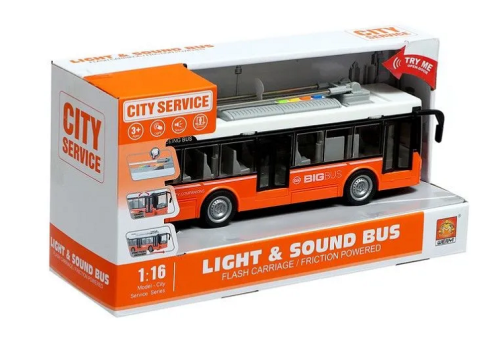 Игрушка Машинка City Service Троллейбус со светом, двери открываются, 28 см  911В