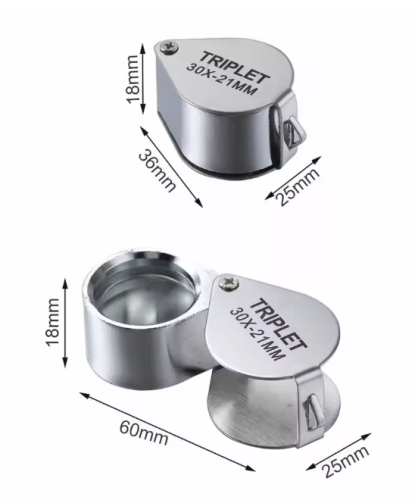 Лупа 21мм увеличение х30 металл раскладная в коробке  18174 фото 2