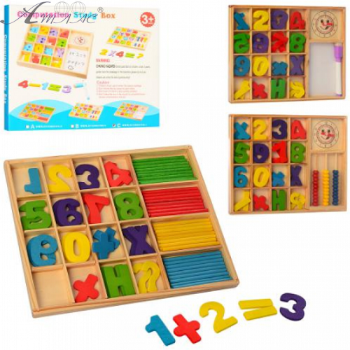 Іграшка Дерев'яна Набір для рахування цифри, палички для рахування в коробці  1245