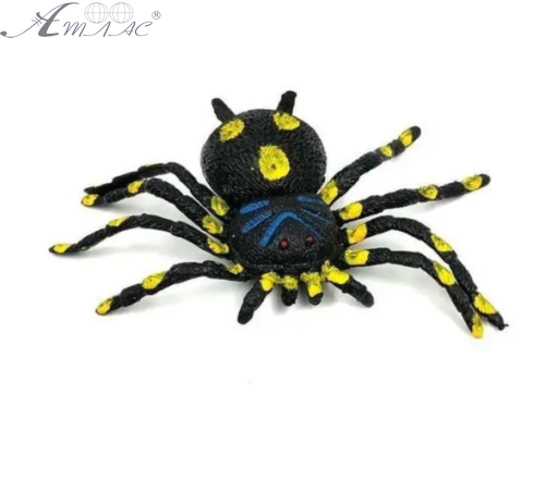 Игрушка силиконовая антистресс Паук черный в желтую точку 13см  01521