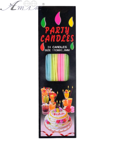 Свечи Набор 24 шт 17 см, неон, тонкие в блистере  10-88