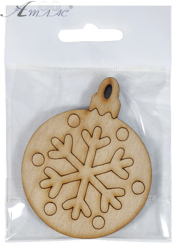 Фигурка фанерная - Елочный шар с большой снежинкой 6 см AS-4766, В-0195 фото 2