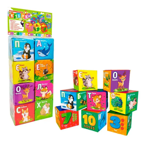 Игрушка Кубики Мягкие Животные Буквы Цифры 8 штук  40413