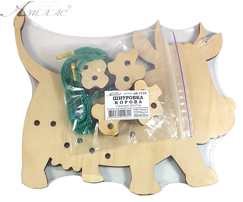 Іграшка розвиваюча Шнурівка Корова 19,5 х 16,5 см, з кольоровим шнурком 0,7 м AS-7134 фото 5