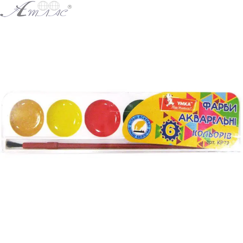Акварель набор Умка 6 цветов с кисточкой КР72 Акварель набор Умка 6 цветов с кисточкой КР72