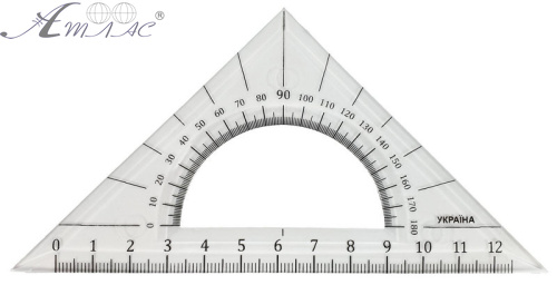 Треугольник прозрачный с транспортиром 140 х 70 мм AS-0262, К-9042