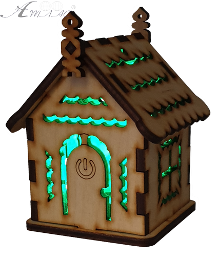 Домик с подсветкой №  4/6 свет - Быстрое трехцветное переключение, сенсорный выключатель, фанера AS-5508, Е-009