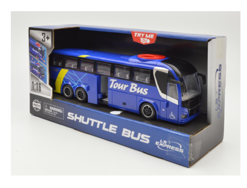 Игрушка Автобус Tour Bus Синий двери открываются свет звук 28 см  WY1107A фото 2