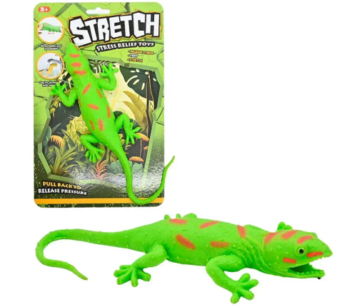 Игрушка Силиконовая тянучка Ящерица Большая Зеленая с оранжевыми пятнами  5050-36