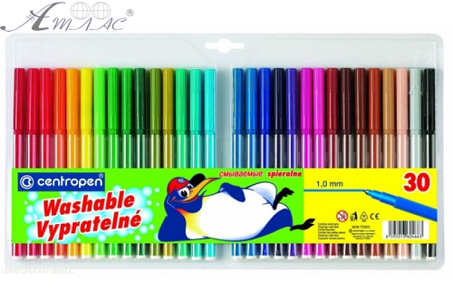 Фломастери Centropen 30 кольорів Washable 1 мм відпирається 7790/30