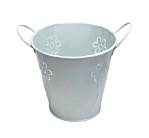 Ведерко Кашпо Декоративное металл  11 х 11см с двумя ручками и цветами Белое  11149