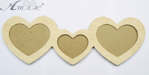 Дерев'яна Фоторамка з 3-х частин Сердечки 0385