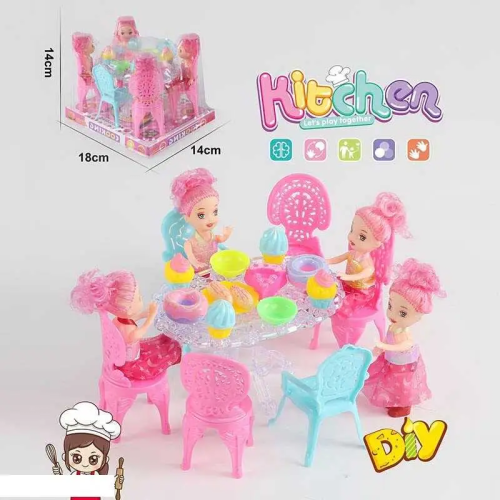 Игрушка Набор 4 куклы Стол Стулья и посуда 18х14х14см А8-854 Игрушка Набор 4 куклы Стол Стулья и посуда 18х14х14см А8-854