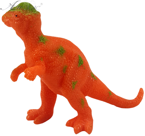 Игрушка силиконовая антистресс, динозавр оранжевый в зеленой шапке 9 см, 05126