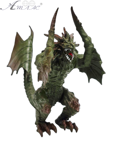 Игрушка Дракон фигурка Зеленый темный стоит 16см резина  01505