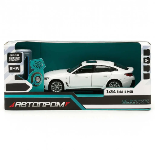 Машинка Автопром BMW i4 M50 Белая электро, свет звук 14см  68714 фото 2