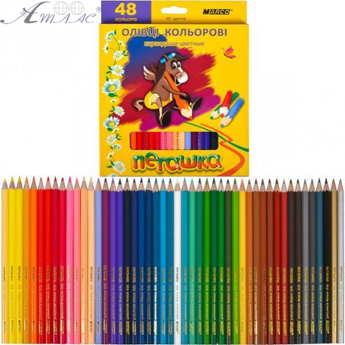 Олівці кольорові Marco пегашку 48 кольорів Короткі шестигранні 1010-48СВ