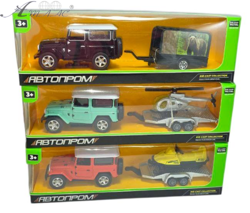 Машинка Автопром Toyota Land Cruiser FJ40 з причепом  7465