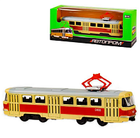Модель Автопром Трамвай 15см метал червоно-бежевий  6411А