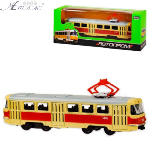 Модель Автопром Трамвай 15см метал червоно-бежевий 6411А Модель Автопром Трамвай 15см метал червоно-бежевий 6411А