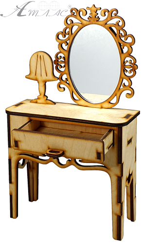 Мебель для кукол типа Барби - Дамский стол с РЕАЛЬНЫМ зеркалом и Лампой из фанери AS-4062 фото 2 Мебель для кукол типа Барби - Дамский стол с РЕАЛЬНЫМ зеркалом и Лампой из фанери AS-4062 фото 2