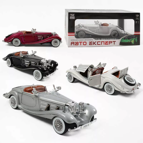 Машинка Автоэксперт Mersedes-Benz 500K Special Roadster 1936 серебристая 21см двери свет звук  1725-14 фото 3