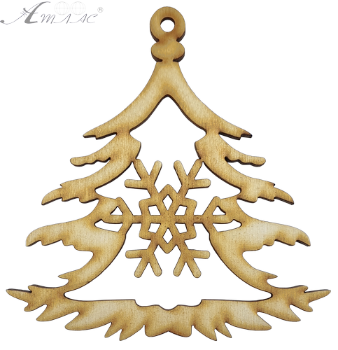 Фігурка фанерна - Ялинка середня контур зі сніжинкою 10 см AS-4645, В-0258