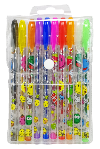 Ручка гелевая набор Смайл с блестками 10 цветов 00372